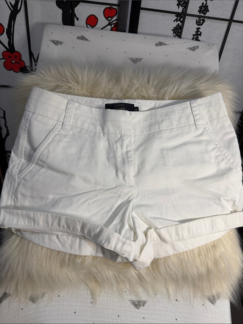 J. Crew White High-Rise Chino Roll Cuff Shorts